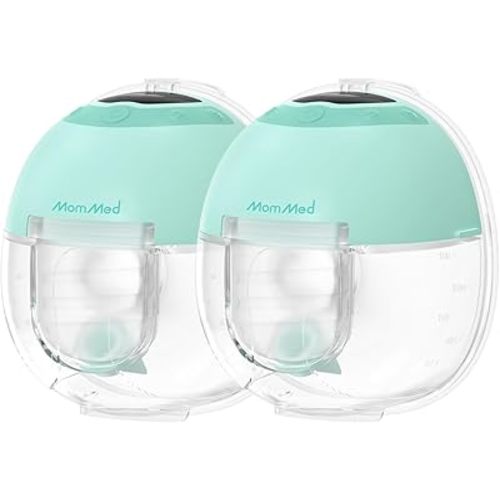 MomMed S33 Wearable Breast Pump – Double Hands-Free Electric Breast Pump with 4 Modes, 9 Suction Levels, Night Light, Portable Quiet & Rechargeable, 17/19/21mm Flange Inserts (Green, 2 Pack)
