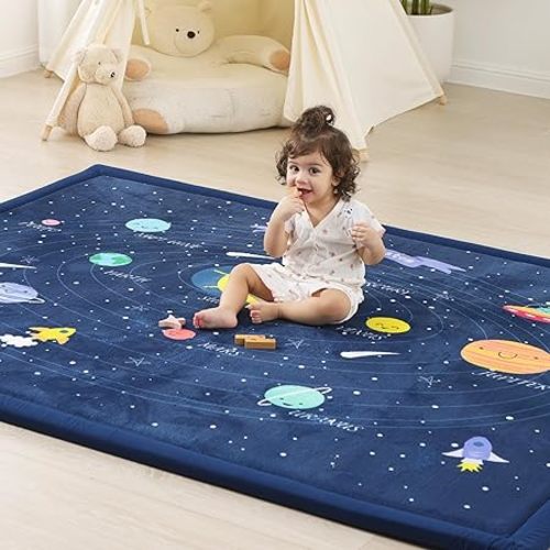 1.3" Thick Large Baby Floor Play Mat 59x79, Padded Memory Foam Play Mat, Non-Slip Plush Carpet Playmat for Nursery Playroom Classroom (Solar System)