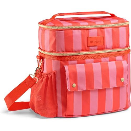 Fit & Fresh Sidekick Insulated Cooler Bag – Dual Compartment Leakproof Soft Sided Lunch Cooler, Small Cooler Bag with Crossbody Strap, 15 Can Capacity for Work, Beach & Travel, Daiquiri Cabana Stripe