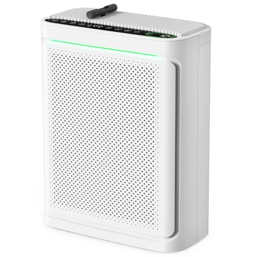 VOOPNU Air Purifiers For Home With Air Quality Display Cover Area Up to 2152 Sq.Ft Equipped with True H13 HEPA Washable Filter Air Cleaner with Fragrance Sponge for Bedroom Dorm Room, DH-JHD08(White)