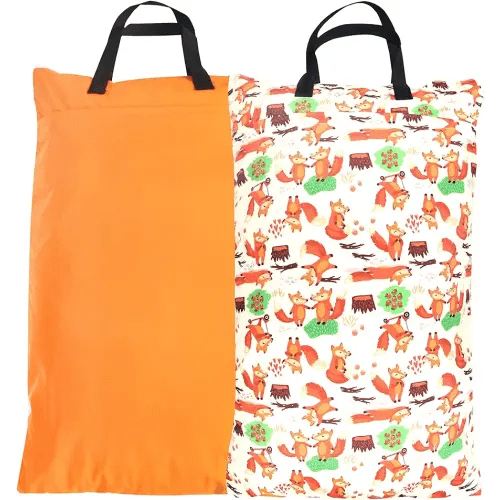 wegreeco Reusable Hanging Wet Dry Cloth Diaper Bag (Orange, Fox)