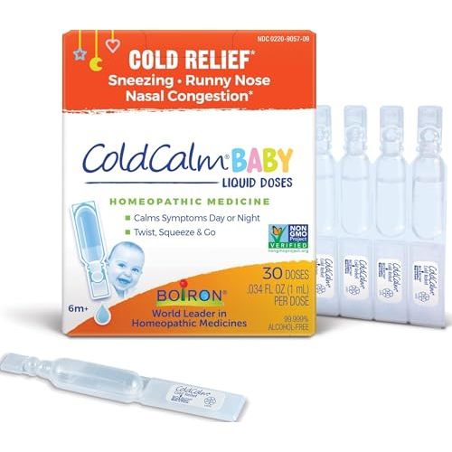 Boiron ColdCalm Baby Single-Use Drops for Relief from Cold Symptoms of Sneezing, Runny Nose, and Nasal Congestion - Sterile and Non-Drowsy Liquid Doses - 30 Count