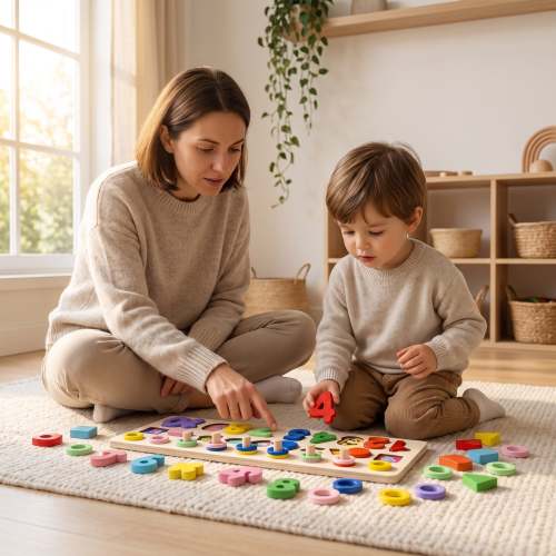 3-in-1 Wooden Matching Board – Colors, Numbers & Shapes Puzzle