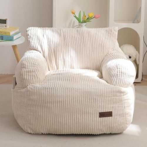 MAXYOYO Kids Bean Bag Chair, Stuffed Toddler Bean Bag Sofa with Filler for Gaming, Reading, Beige