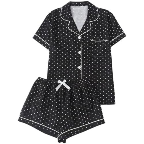 Verdusa Pajamas For Women Set 2 Piece Summer Pajama Sets Cute Pjs Lounge Matching Button Shirt with Shorts