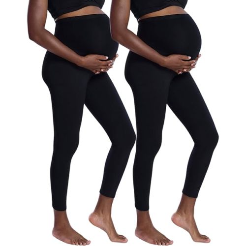 Motherhood Maternity Women's Essential Stretch Full Length Secret Fit Over The Belly Pregnancy Legging-2 Pack