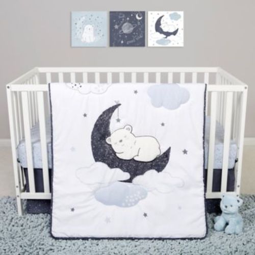 Sammy & Lou Bearly Dreaming 4-Piece Bear Crib Bedding Set in White/Navy - WHITE/NAVY - CRIB SET