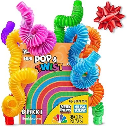 BUNMO Stocking Stuffers for Kids - Pop Tubes - Sensory Toys - Stocking Stuffers - Toddler Toys - Imaginative Play & Stimulating Creative Learning - Non-Mouthable Toy 3+ - 8 Pack Small