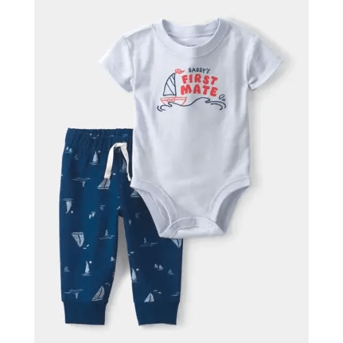 Baby Boy 2-Piece 'Daddy's First Mate' Boat Bodysuit & Pant Set - Blue | Carter's