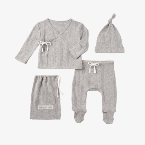 Gray Organic Cotton Pointelle Layette 3 Pc Gift Set