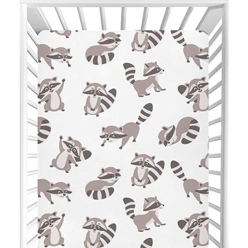 CaTaKu Cute Small Raccoon Crib Sheets for Boys Girls, Cute Small Raccoon Fitted Baby Sheets for Mini Crib Soft Toddler Bed Mattress Playard Sheet,27"x 39"