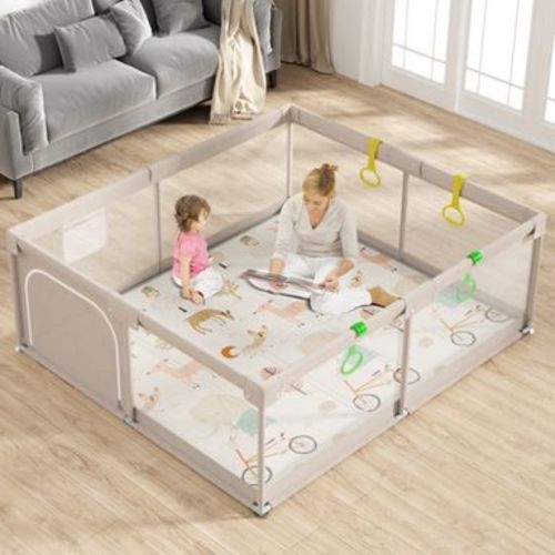 Fodoss Baby Playpen with Mat ，59 x59 In Playpen for Babies and Toddlers, Indoor & Outdoor Activity Center, Safety Baby Fence
