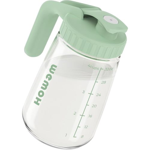 32oz Breast Milk Pitcher, 3X-Thick Heat & Cold Resistant Borosilicate Glass, Leakproof Breast Milk Fridge Storage Container with Wide Mouth & Ergo Grip, Dishwasher Safe, Fast Baby Formula Maker