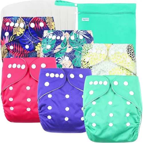 Leekalos Cloth Diapers Reusable for Boys and Girls, Baby Diaper Cloth with Inserts & Wet Bag One Size (Floral)