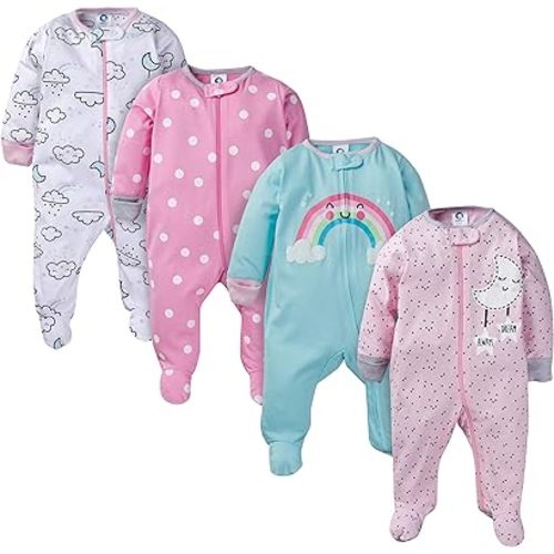 Gerber baby-girls 4 Pack Sleep 'N Play Footie