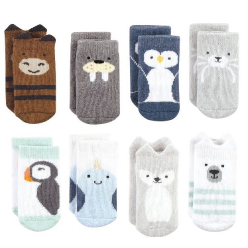 Hudson Baby Basics Infant Baby Cozy Terry Socks 8-Pack, Pals, 0-6 Months
