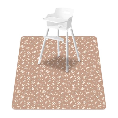 CoolaPeach Baby Splat Mat for Under High Chair, 51 x 51 Inch Wipeable Splash Mat，Floor Protector，Wipe-Clean Tablecloth and Playing Mat (Flower)