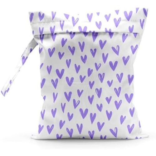 Waterproof Cloth Diaper Wet Dry Bag Reusable Travel Beach Pool Daycare Soiled Toddler Items Yoga Gym Bag for Swimsuits Wet Clothes Bags - Purple Heart Pattern