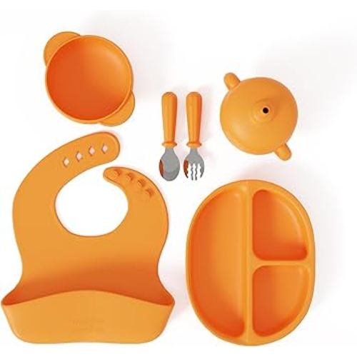 Kids Dinnerware set by Muqee Peeko for Infant Feeding BLW Supplies and Toddler Dishes (6 Piece Set)