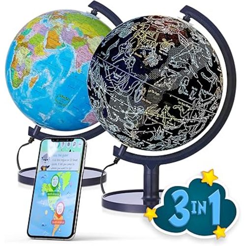Interactive 10" Globe for Children with Stand (DIY) - App-Compatible, 400 Wonders, 1000+ Facts, LED Constellations, STEM Globe, World Lamp & Earth Decor
