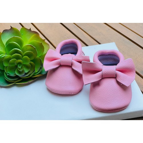 Baby Moccasins, Baby Light Pink Bow Moccasins, Baby Leather Shoes, Genuine Leather Moccs, Toddler Moccasins, Baby Moccs, Baby Shower Gift