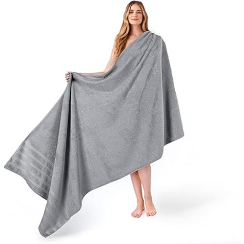 American Soft Linen 35x70 Jumbo Large Bath Towel, 600 GSM 100% Cotton Turkish Bath Sheet, Oversized Luxury Bath Towel for Bathroom Beach and Pool, Light Grey