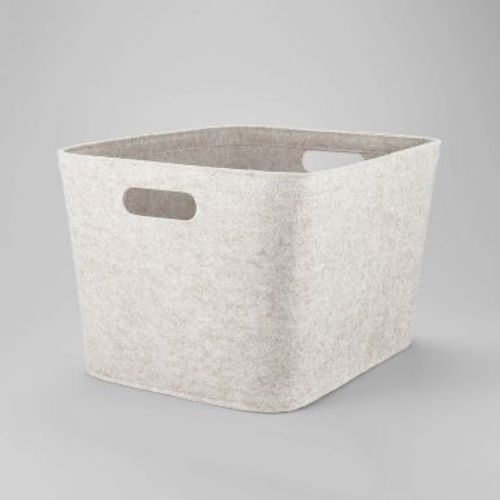 10.5" x 14" Medium Felt Basket with Stitching Oatmeal - Brightroom™: Modern Storage Bin, Cut-Out Handles, Universal Placement