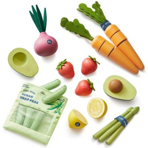 Tiny Land® Organic Wooden Vegetable & Fruit Play Set - Pretend Play Food Set for Kids, Montessori Kitchen Toy