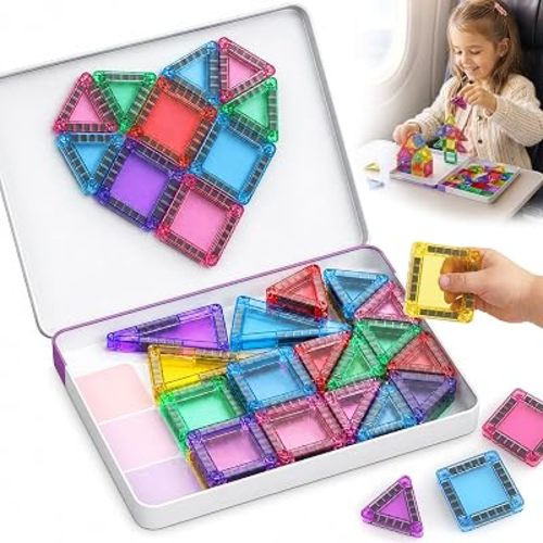 Magnetic Tiles for Kids Travel: 40pcs Portable Mini Building Toy