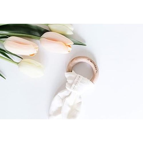 Wood Baby Organic Wooden Teether with Absorbent Cloth (Natural)