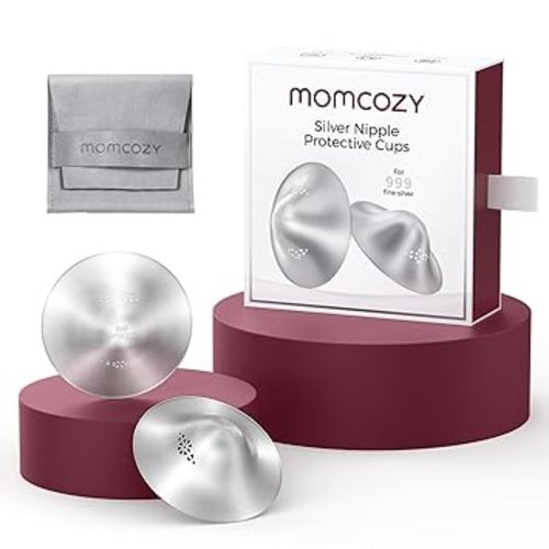 Momcozy 999 Silver Nursing Cups,Perforated Breathable Design, XL Size | 999 Silver Nipple Shields, Breastfeeding Essentials, Silver Nipple Shields for Breastfeeding Newborns, Metal Nipple Shields