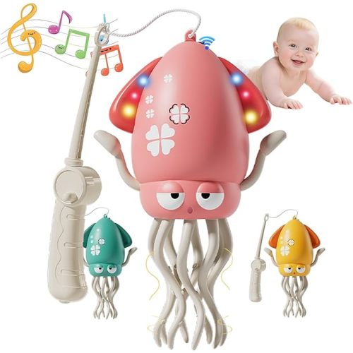 Electric Crawling Dancing Octopus Toy for Baby Boy Girl 0-6 Months, Infant Tummy Time Musical Magic Dancing Squid Toy for 3 4 5 6 Year Old Kid, Toddler 1st Birthday Gift (Pink)