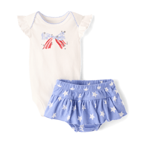 Baby Girls Glitter Americana 2-Piece Outfit Set - White