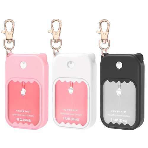 3Pcs Hand Sanitizer Spray Case for Touchland Silicone Touchland Case Keychain Cute Hand Sanitizer Spray Holder Compatible with Touchland Power Mist Gentle Mist Glow Mist (Pink & White & Black)