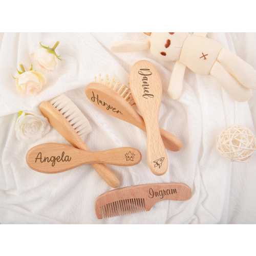 Perfect Newborn Baby Gift, Custom Engraved Wooden Baby Hairbrush Set, Personalized Brush and Comb Set, Baby Grooming Kit