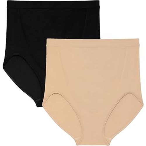 Motherhood Women's Maternity High Waist Underwear, Pregnancy Seamless Soft Belly Support Panties Over Bump, 2 Pack, Black Nude (S/M)