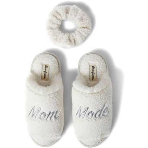 Dearfoams Womens Louise Embroidered Mom Slide Slipper Gift Set with Scrunchie - Muslin Size XL