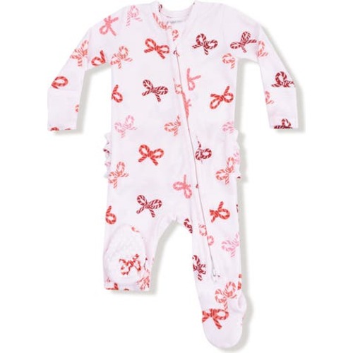 Candy Cane Bow Print Zip Footie, 0-3M