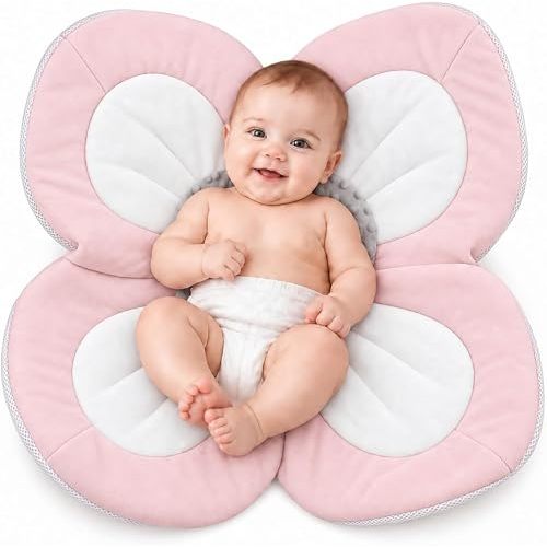PandaEar Baby Bath Pad for Infant Newborn | Soft Flower Petals for Sink Bathtub Essentials Shower Gift (Pink)