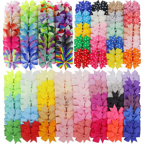 120PCS 3inch Grosgrain Ribbon Polka Dot Pinwheel Hair Bows Boutique Rainbow Bows Alligator Clips For Girls Toddlers Teens(60Colorsx2)