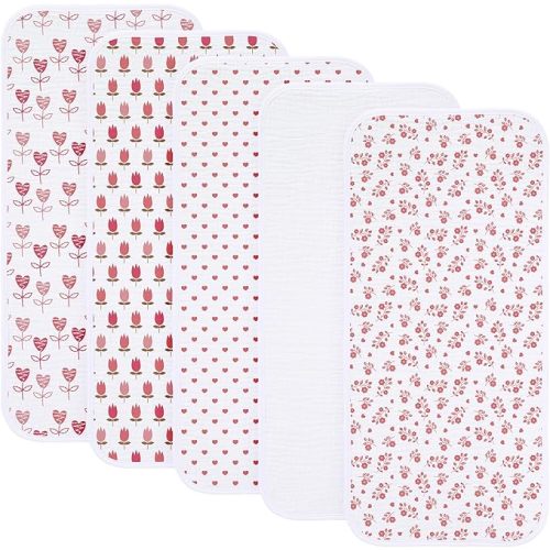 sleepyturtle Pack of 5,Muslin Baby Burp Cloths,Soft and Absorbent,Unisex,Easy to Use (Pink-ax)