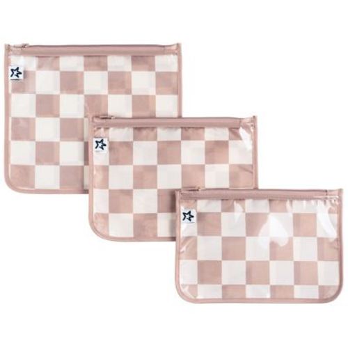 Tiny Twinkle 3-Pack Airline Compliant Travel Bags with Zipper Closure, Clear Front Pouch, Diaper Bag, Toiletry/Cosmetics Organizer (Beige Checkers)