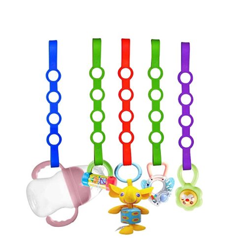 Toy Safety Straps for Baby Gelinor 5 Pack Silicone Pacifier Clip Toddler Bottles Harness Holder for Stroller,Highchair,Crib,Shopping Trolley,Cars,Bags - 5 Count (Pack of 1)
