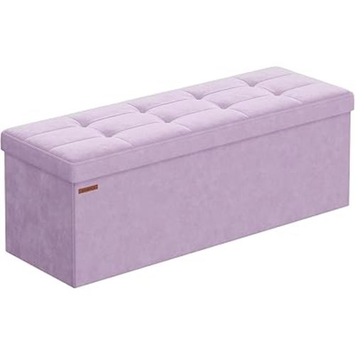 SONGMICS Mazie Collection - Storage Ottoman Bench, Foldable Foot Rest, 15 x 43 x 15 Inches, End of Bed Bench, Storage Chest, Load 660 lb, Living Room, Bedroom, Entryway, Light Lilac ULSF277P01