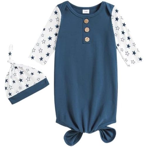 AMAWMW Newborn Baby Boys Girls Cartoon Sleeper Gown Long Sleeve Mountain Nightgown Hat Outfits