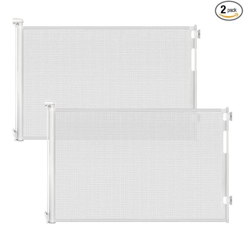 (2 Pack) Retractable Baby Gate for Stairs and Doorways, 55" Wide x 33" Tall Mesh Dog Gate for Indoor & Outdoor Use, Safety Gate for Babies and Pets, Child Gates for Hallways, Hardware Mounted, White