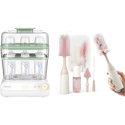 Momcozy 3 Layers Large Bottle Sterilizer and Dryer & Momcozy Bottle Brush Kit Pink