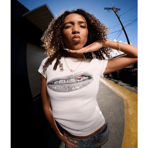 Déjà For Aero Rhinestone Heart Grill Graphic Baby Tee