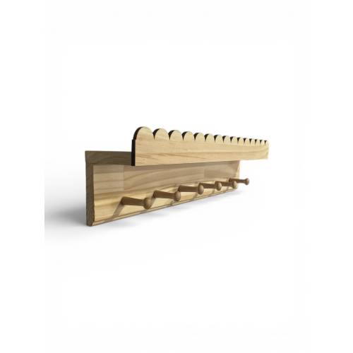 Scalloped Floating Shelf with Pegs | Multifunctional Wall Mounted Bookshelf for Nursery, Entryway, or Organizer.