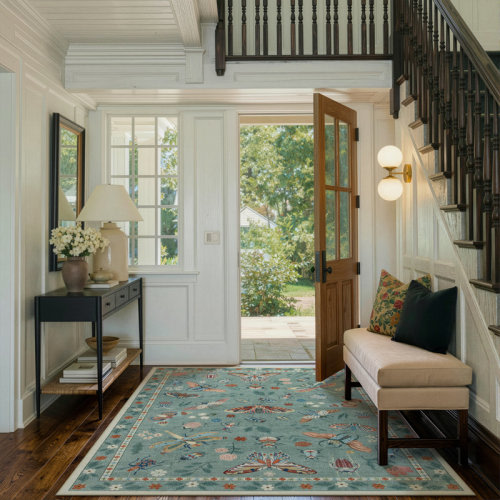 Charlton Home® Goldene Animal and Insect Washable Floor Mat - Non-Slip Area Rug Non Slip Green Area Rug Low Pile Stain Resistant Throw Carpet for Dining Room & Reviews | Wayfair